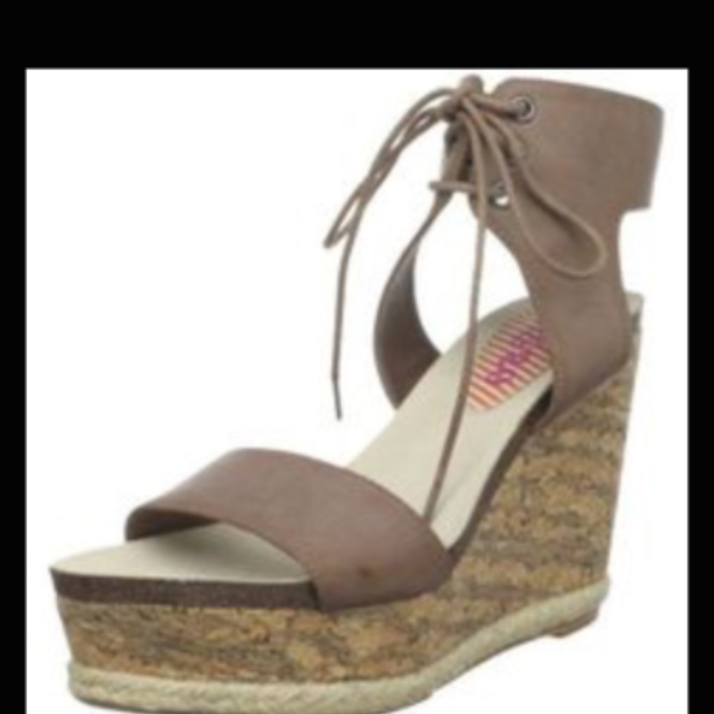 NWT 80%20 Platform Boho brown Leather lace wedge espadrille 8